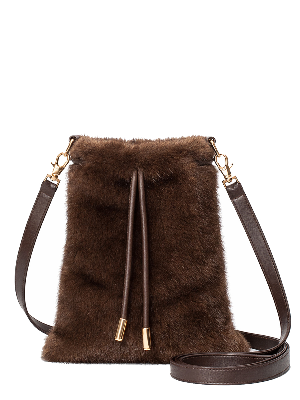 BORSA A SACCO FAUX FUR MINK EFFECT,100%PL,MADE IN PRC - BROWN